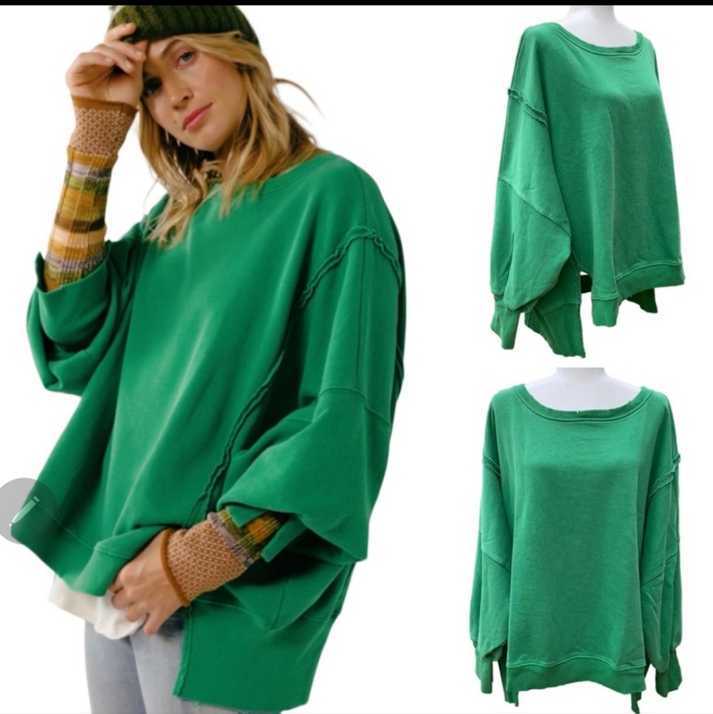 NWOT FREE PEOPLE TENNIS GREEN CAMDEN OVERSIZED PULLOVER We The Free Sweat…